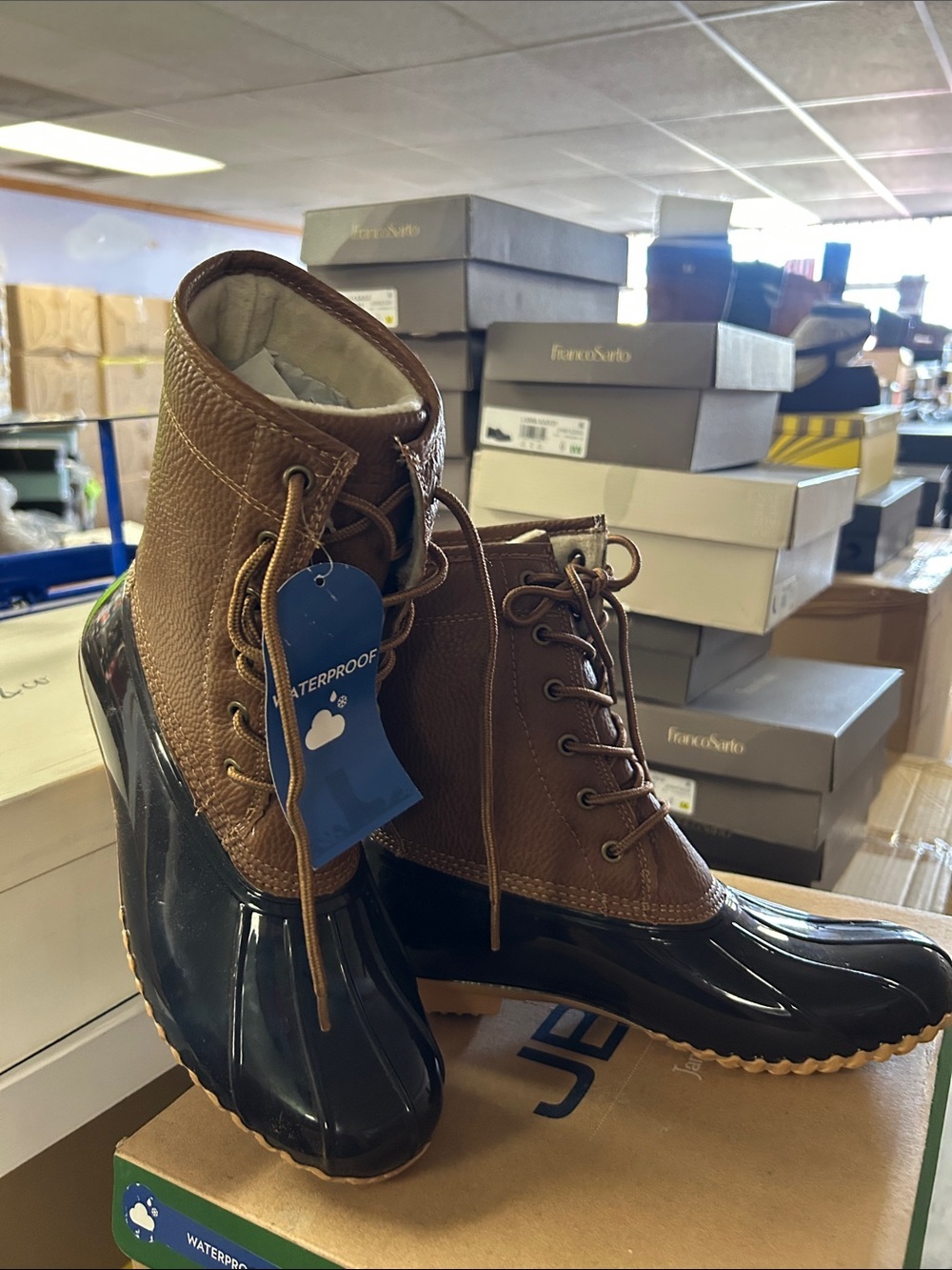 JBU Brown and Black Waterproof Lace-Up Duck Boots